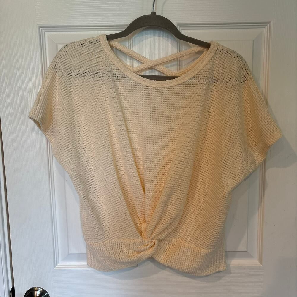 #lovewins Criss Cross Back Twist Knot Knit Crop Top Cream Large